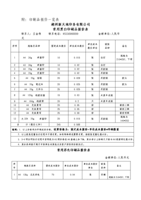 印刷品印刷報價一覽表